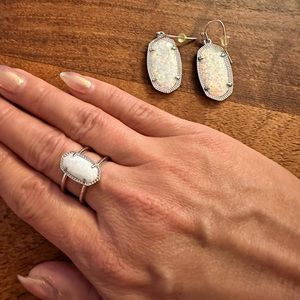 Kendra Scott Silver Opal earrings and ring (size 6)